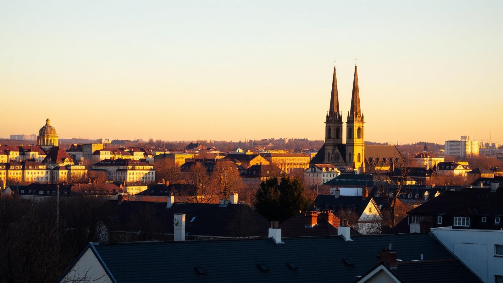 Blick über die Münchener Dächer bei goldenem Abendlicht – Einsatzgebiet des ambulanten Pflegedienstes