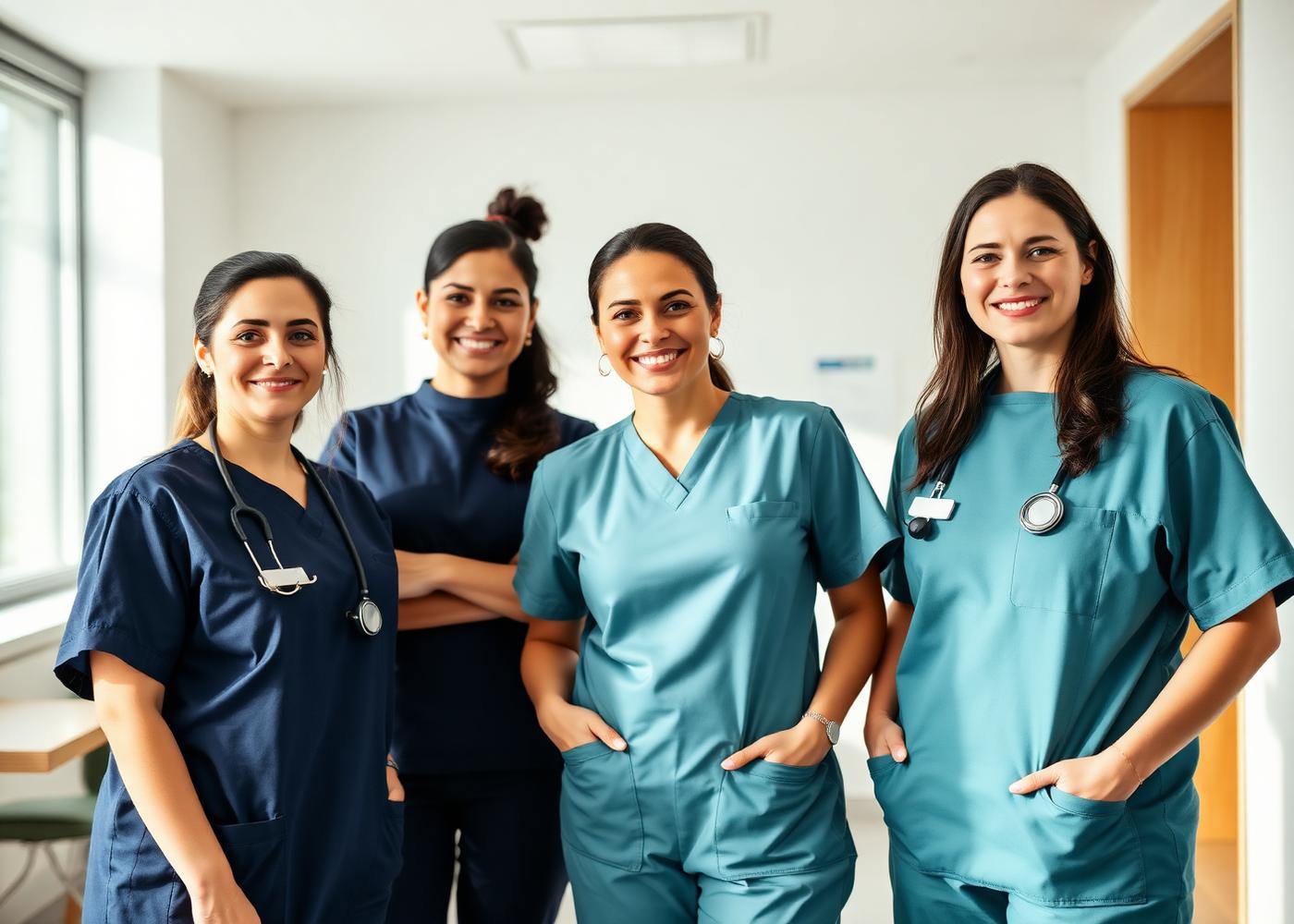 Freundliches Team aus Pflegefachkräften in einer hellen Praxis in München
